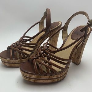 FRYE Lena Leather and Cork Strappy Sandal
